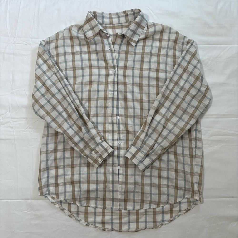 Beige and Blue Plaid Shirt